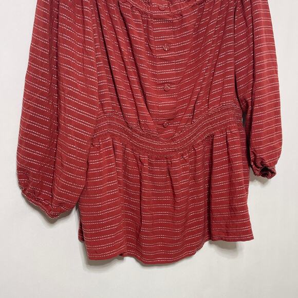 Lane Bryant Blouse Women's 18/20 Striped Peasant Scoop Neck Peplum Top BOHO - Picture 7 of 9